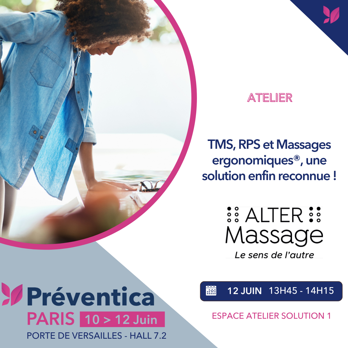 Image présentant l'atelier d'AlterMassage à Préventica 2025